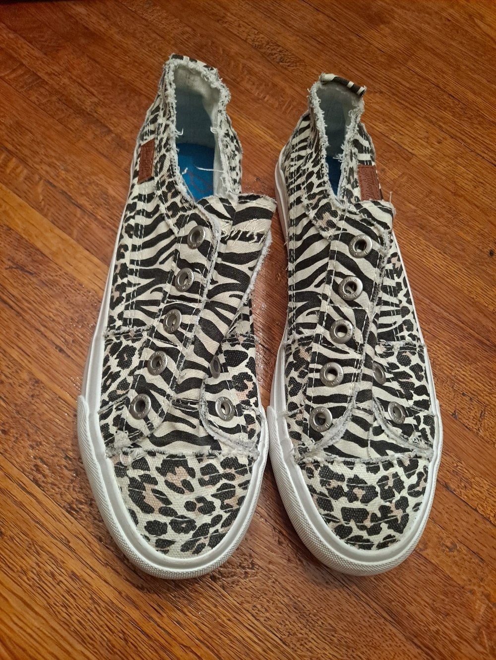 Blowfish Women’s Slip-On Canvas Sneakers in Black & White Animal Print